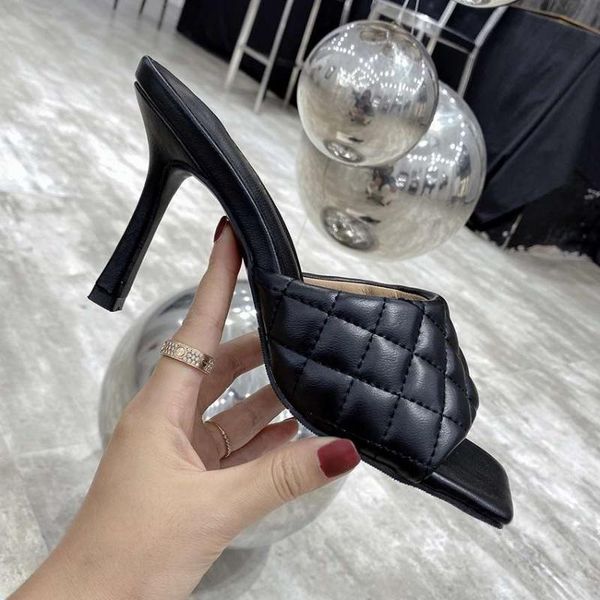 

2021 new women high heels sandals ladies high heel slippers square toe thin heel fashion female slides summer sandalias mujer, Black