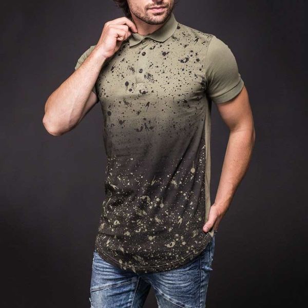 

2020 new men's shirts slim fit printed polo shirt male summer casual short sleeve 3d print arc hem green white polos t040, White;black