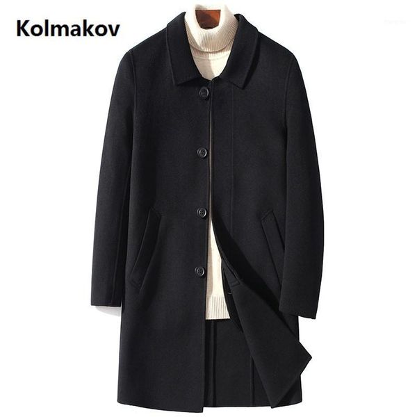 

2019 winter men's long style double sided wool coat turndown collar casual woolen overcoat trench coat men1, Black