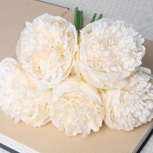 

5 heads vivid artificial flowers silk flower vivid peony fake leaf wedding home party decoration1