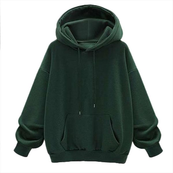 

women green hoodie autumn long sleeve sweatshirt pocket drawstring hooded solid color casual pullover solid streetwear, Black