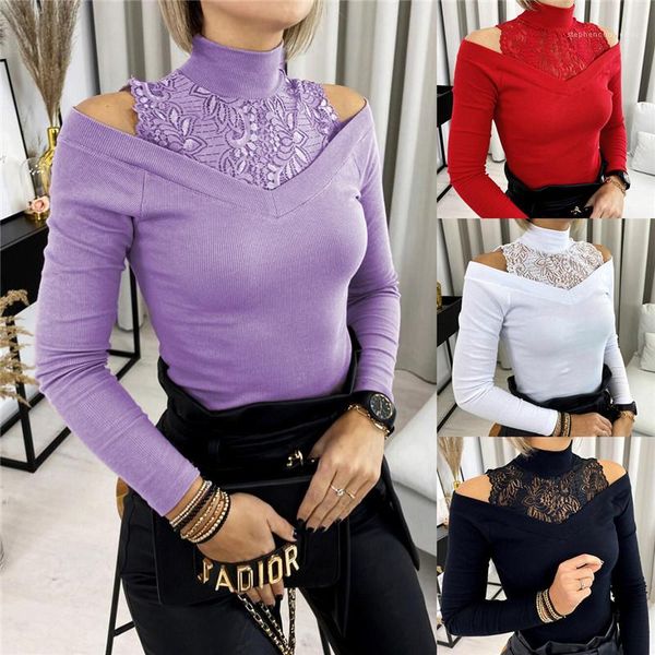 

sleeve high neck shirt designer womens clothing lace panelled womens strapless soild color long, White