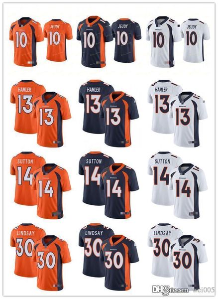 

mens womens youth denver broncos 10 jerry jeudy navy 30 phillip lindsay orange 13 kj hamler 14 courtland sutton football jerseys, Black;red