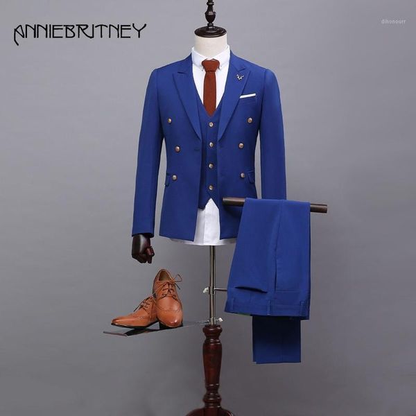 

men's suits & blazers royal blue men for wedding double breasted men's classic suit 3 pieces handsome groom tuxedos slim fit blaze, White;black