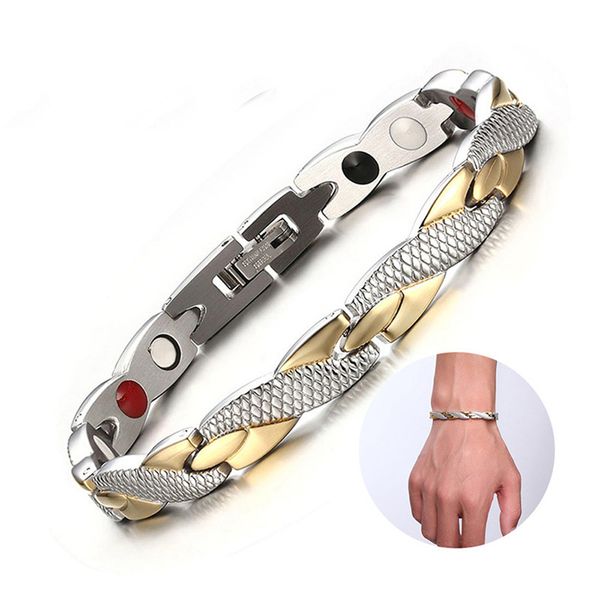 

twisted healthy magnetic bracelet for women power therapy magnets magnetite bracelets bangles men health care jewelry stainless, Black