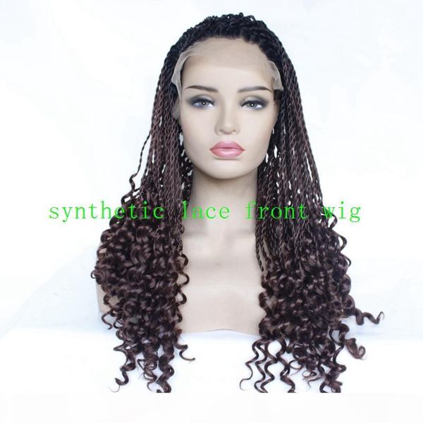 

synthetic lace front wig 1b black ombre brown micro box braided baby hair heat resistant fiber