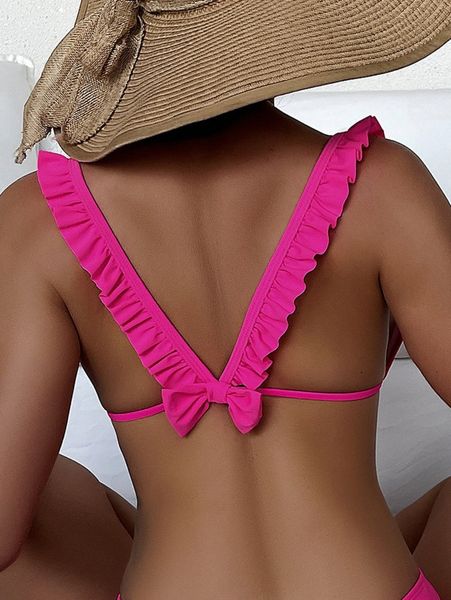 

frill trim tie front bikini 8250#, White;black