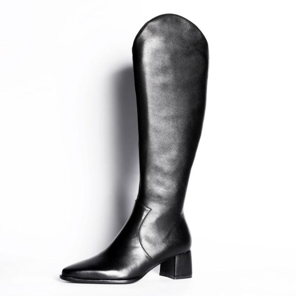 

quality knee high boots women genuine leather women's winter autumn high boots leather fashion lady long shoes water-proof, Black