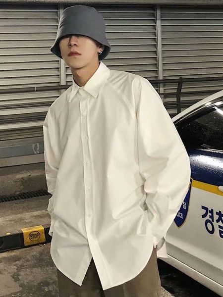 

весной и летом сплошной цвета мужских корейских мод красивого белого пальто рубашка с длинным рукавом shirtshirt случайного универсальным па, Blue