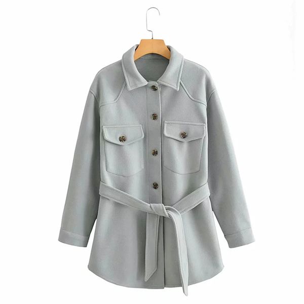 

2021 new women fashion with belt jacket coat long sleeve side pockets female outerwear overcoat kk7t, Black