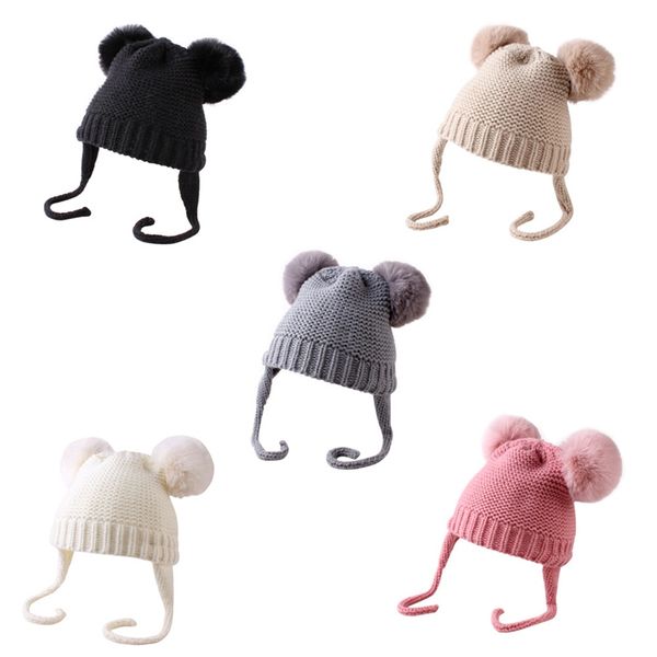 Berretto da bambino Berretto spesso caldo carino lavorato a maglia Girl Boy Pompon Cappelli Beanie Winter Ear Warm Kids Caps Bonnet TD337