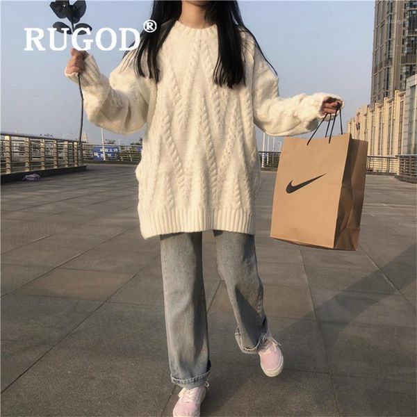 

rugod new autumn winter thick sweater pullover for women o neck twist loose plus size knitted pull fashion female solid 1, White;black