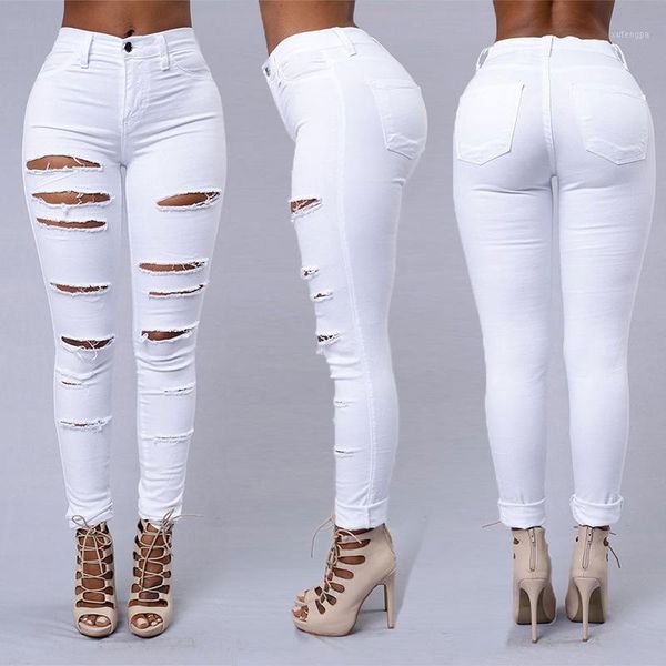 

tight white jeans female feet pants fashion casual trousers hole 2020 summer new large size women's clothing women's jeans1, Blue