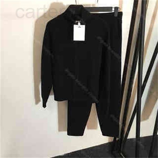 

design women classic tracksuits for couples hoodies sweater stand collar wool knitted cardigan + pants luxury 2 piece suit letter 5a, Gray
