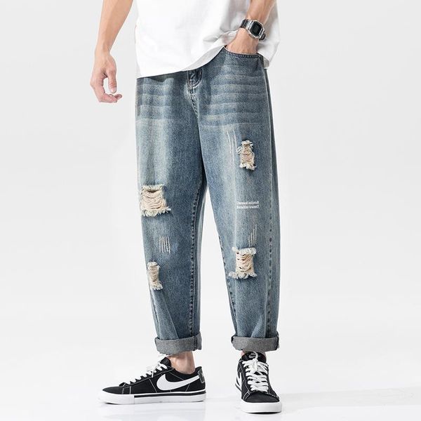 

2020 new fashion ripped jeans man cowboys demin pants streetwear joggers hop hop pants with holes for men1, Blue