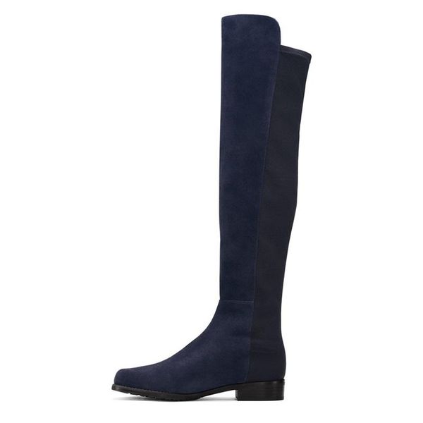 

women winter boots 2020 suede low square heel knee high boots patchwork female casual shoes match everything flock long shoes, Black