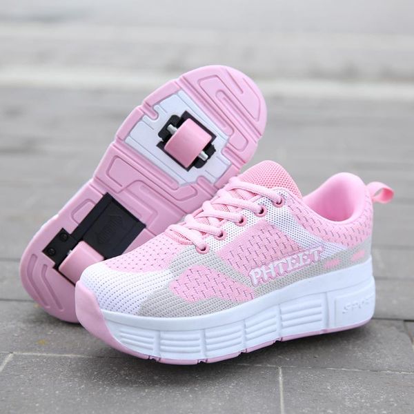 

eur 31-42 new children junior roller skate shoes kids sneakers with one two 2020 boys girls wheels shoes casual boys, Black