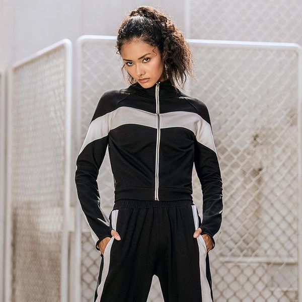 

cross border 2020 autumn and winter new style europe and america slimming long sleeve zipper fitness running elasticity spo, Black;red