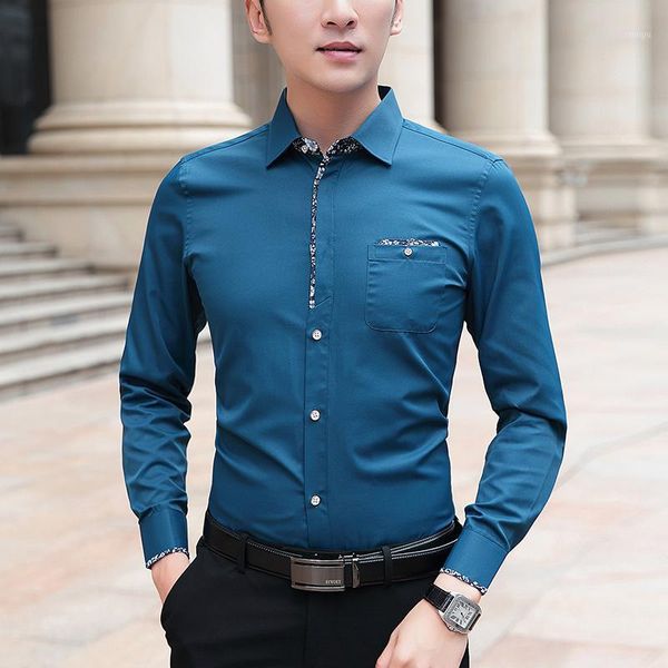 

browon plus size 5xl men fashion casual long sleeved shirt slim fit male business dress shirt brand men clothing soft1, White;black