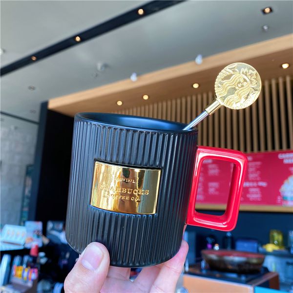 

brand new starbucks christmas limited gift female male black gold bronze medallion gold mug rivet ceramic cup 10.5oz