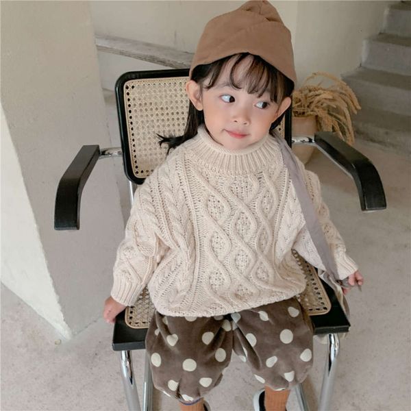 

sweater autumn children's winter 2020 new girls' high collar twist pullover, Blue