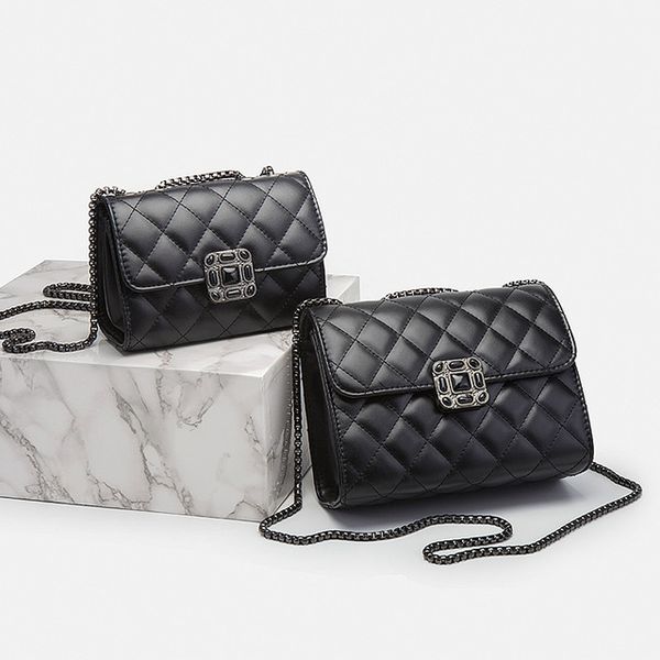

wholesale factory ladies leather chain bags classic retro sewing plaid clutch bag clamshell square buckle fashion handbags street trend blac