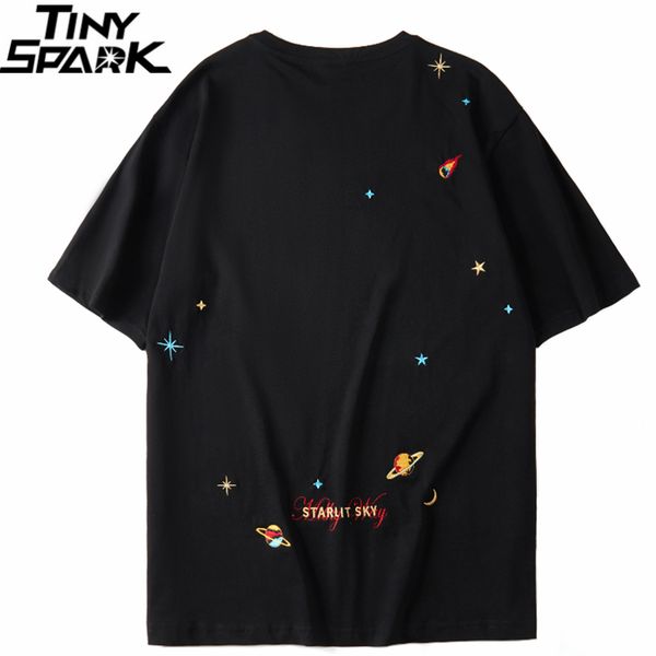

men hip hop t shirt harajuku embroidery planet space t-shirt streetwear hiphop starlit sky tshirt summer tees cotton, White;black