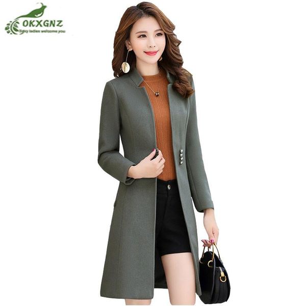 

boutique women wool coat medium long section of new autumn and winter thickening temperament lady was thin woolen coat okxgnz, Black