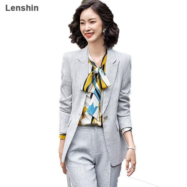 

lenshin snowflake fabric 2 piece set formal pant suit blazer office lady uniform design women business jacket and pant, White