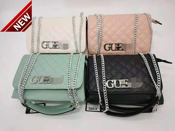 

2022 new gues embroidered lattice chain single shoulder oblique span women's bag