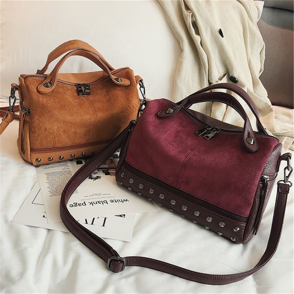 

vintage scrub leather handbag with rivets large capacity women luxury cross body shoulder bag purse ladies casual messenger bag