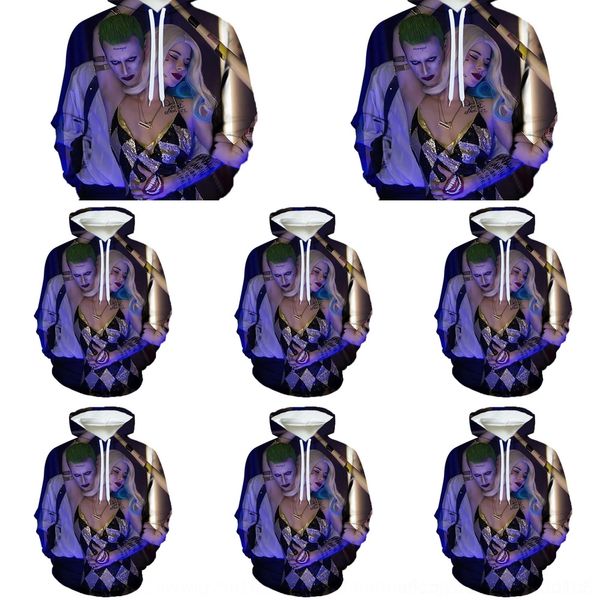 

xe7ca special men's digital printing 3d children's joker wear digitalsweater be harley quinn hooded sweater can digitaland made in, Black