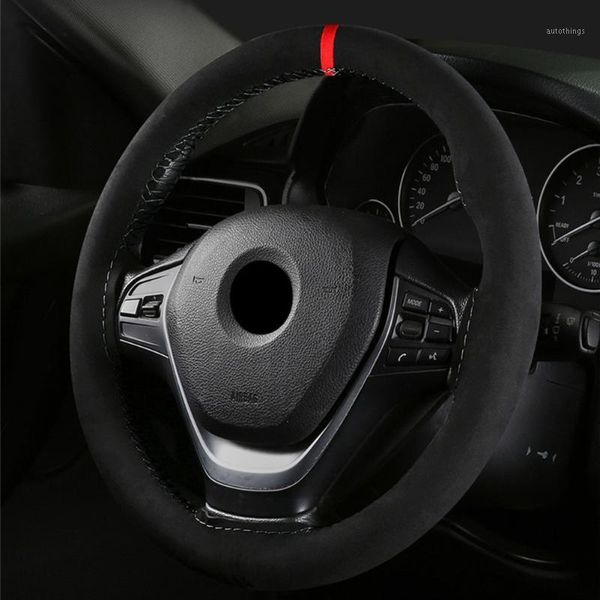 

black and red steering wheel cover universal black car suede accessory1