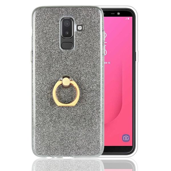 

for galaxy j8 glittery powder shockproof tpu protective case with ring holder