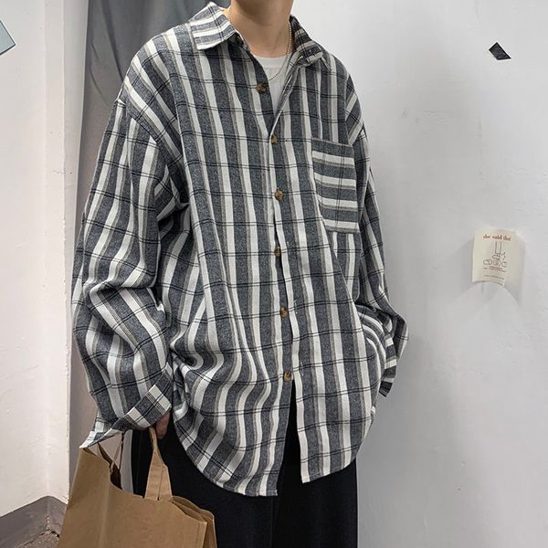 

2021 new privathinker men's stripe long sleeve shirts japanese style woman casual oversize shirt korean streetwear man clothing 170m, White;black