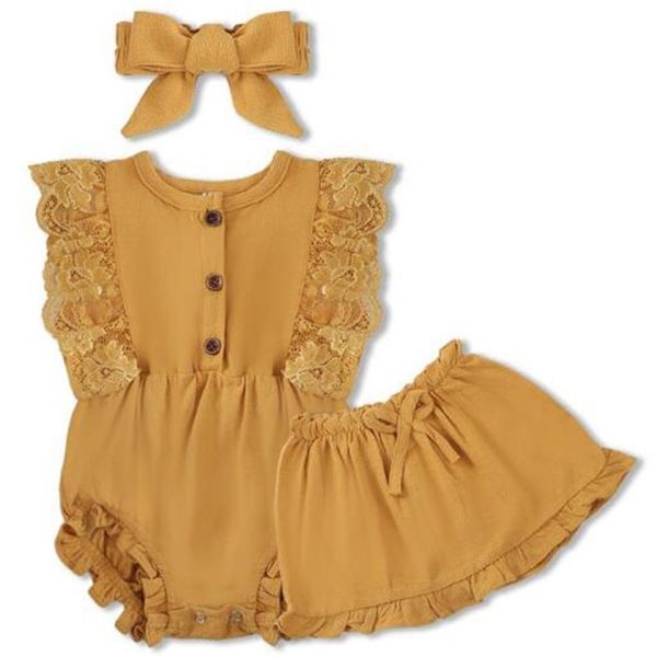 

summer kids baby clothes set cotton newborn baby boys girls rompers + skirt + headband 3pcs suit outfits infant toddler clothing, White