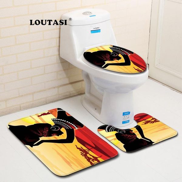 

loutasi 3pcs bath mats african woman anti -slip bathroom toilet carpet set coral fleece bathroom floor mats washable toilet rugs
