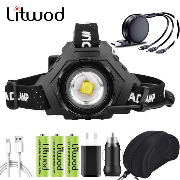 Headlamps XHP100 Lâmpada de cabeça LED Farol Led Farol Bancos de potência 7800mAh 3 pcs 18650 USB Bulbos de bateria recarregável Zoomable XHP70.2