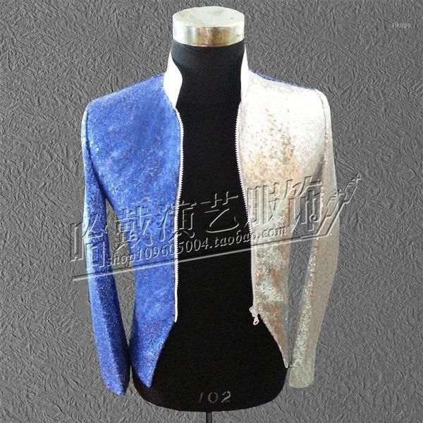 

s-5xl 2020 new men's clothing fashion zipper slim bigbang dj sequined costumes suit plus size coat jacket stage singer costumes1, White;black
