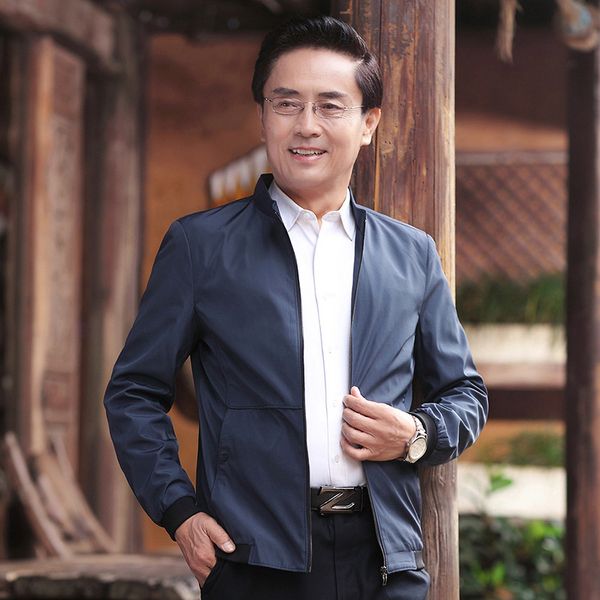 

spring autumn 2020 new business leisure standing collar long sleeve korean men's jacket middle-aged and elderly dad, Black;brown