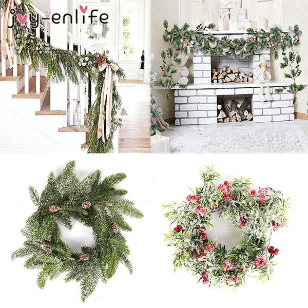 

christmas home decoration garland pine needles snow red berry mini pine cone wreath new year xmas wreath lanyard vine navidad