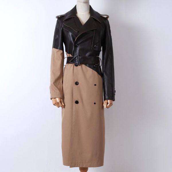 

women's leather & faux ladies windbreak women real sheepskin splicated coat, Black