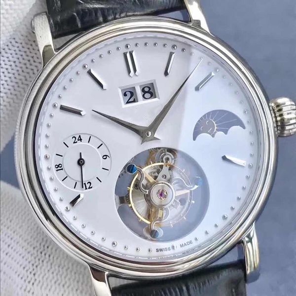 

moon phase star class watch is equipped with manual coaxial tourbillon movement manual chain machine 42hrs power cut bottom 316 steel sh, Slivery;brown