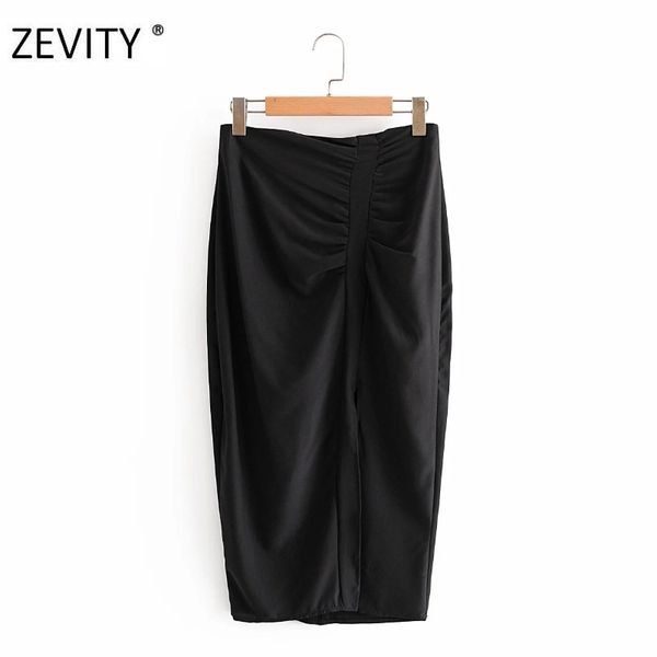 

zevity women pleated decoration split black straight midi skirt faldas mujer ladies back zipper vestido chic skirts qun669 1014