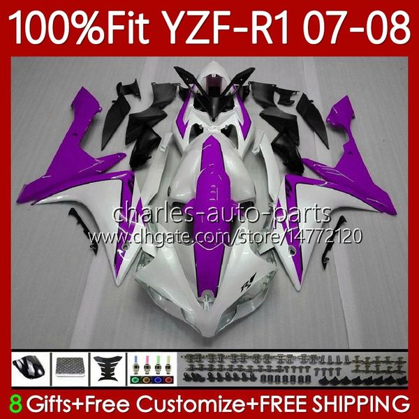 Molde de injeção 100% apto para o corpo yamaha yzf1000 yzf-r1 yzf r1 1000cc 2007-2008 bodywork 91no.114 yzf r 1 1000 cc 2007 2008 yzf-1000 yzfr1 07 08 kit de justo oem roxo branco