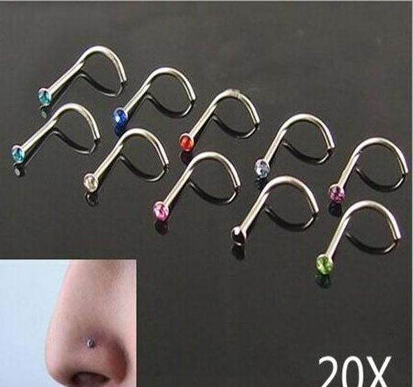 

titanium steel crystal nose stude nose rings body wmtlof lottery2010, Silver