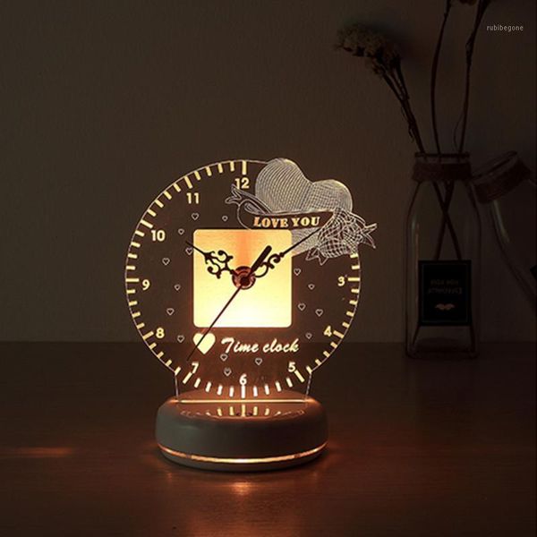 

desk & table clocks 3d night light led rechargeable lamp creative fruit alarm clock love timeclock home decoration1