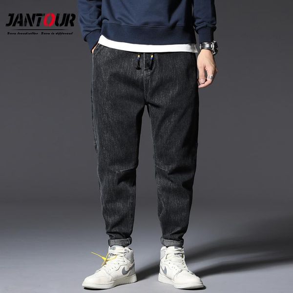 

men's jeans brand cargo pants men fashion letter printed autumn winter big pocket loose harem 64%cotton wide leg size 48, Blue