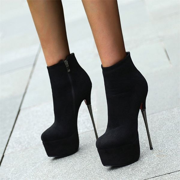 

karinluna platform elegant shoes women boots extreme fetish thin high heels party zip up ankle boots woman shoes y200723, Black