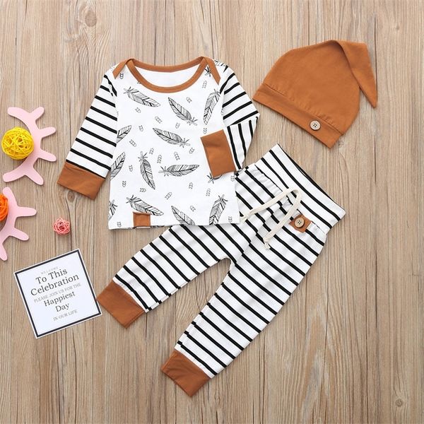 

muqgew newborn boy girl feather t shirt striped pants outfits set dropshipping baby clothes /zw y200803, White